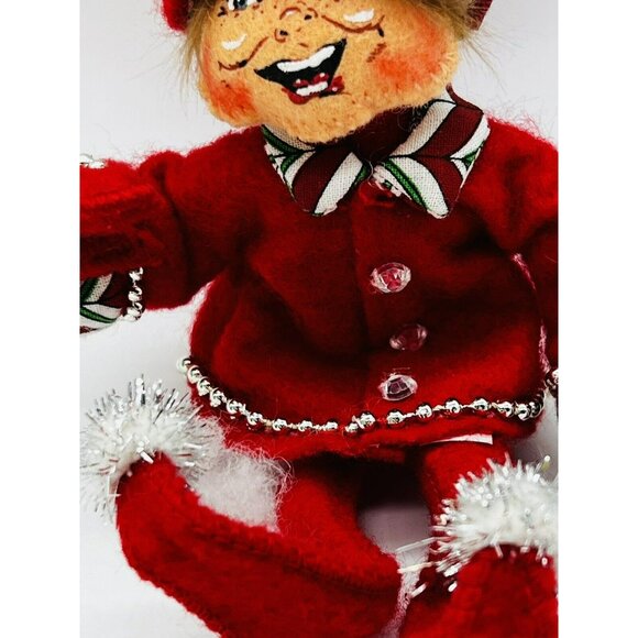 Annalee Green Red Elf Christmas Pair 2008 Silver Trim Open Eyes Mouth 7 inch - Picture 7 of 13